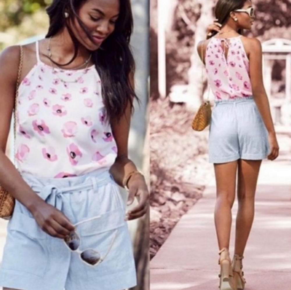 Cabi Poppy Pink Halter Neck Tank Top XS Floral
